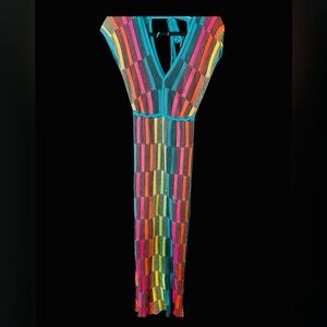 Multicolor Knit Maxi Dress - Vibrant Rainbow Stripes